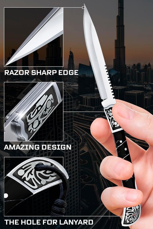 Grand Way Pocket Knife - 4-Inch Slim Folding Knife with Back Lock & Resin Handle | Ideal EDC Gift for Men
