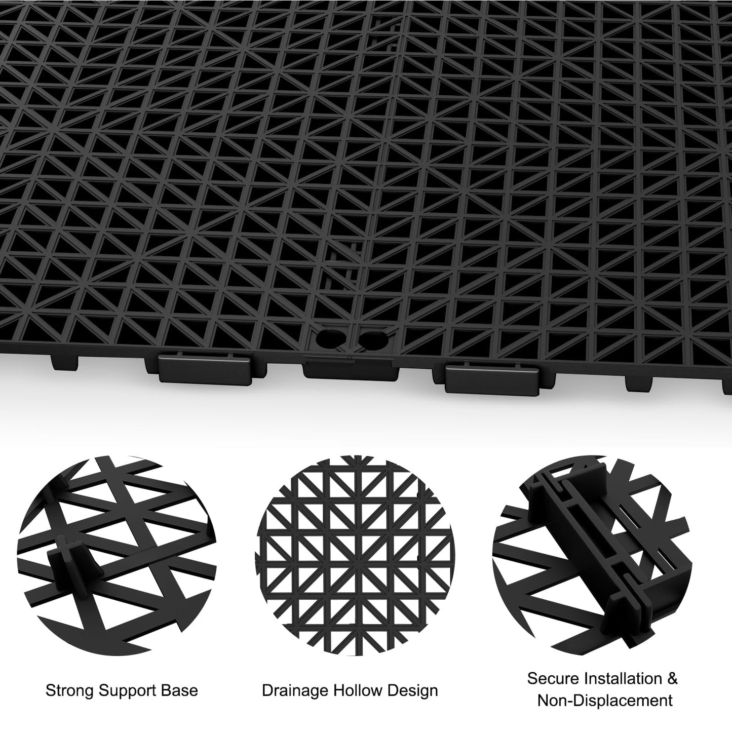 48 PCS Modular Interlocking Cushion, 12" x 12" Interlocking Rubber Floor Tiles with Hole Rubber Mats Drainage Mat, Non Slip Pool Deck Mat Outdoor for Drain Deck Pool Patio (Black)