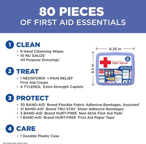 BAND-AID Brand Portable Emergency First Aid Kit - 80 Pieces for Home, Car, Travel & Camping Essentials