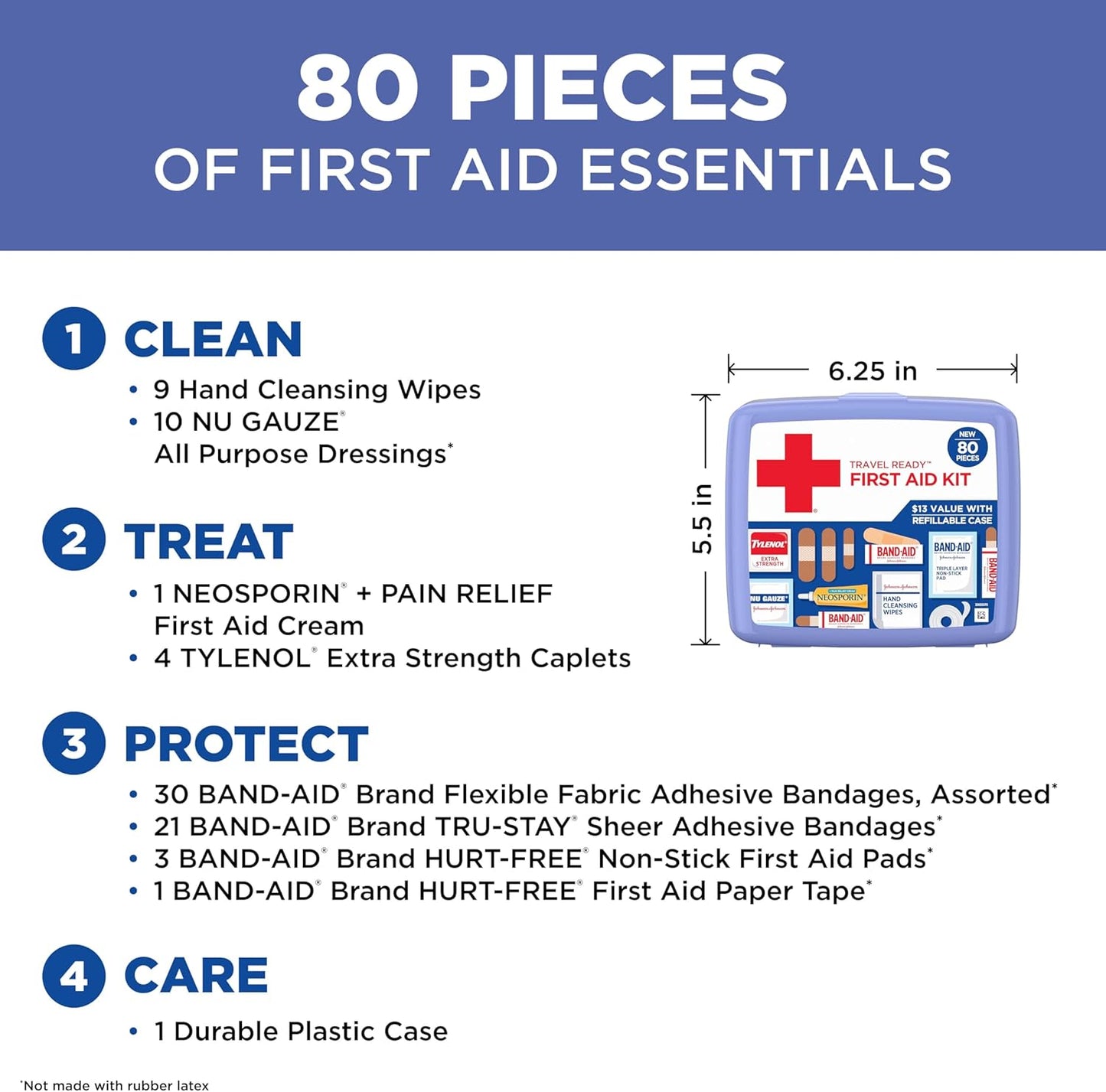 BAND-AID Brand Portable Emergency First Aid Kit - 80 Pieces for Home, Travel & Outdoor Use