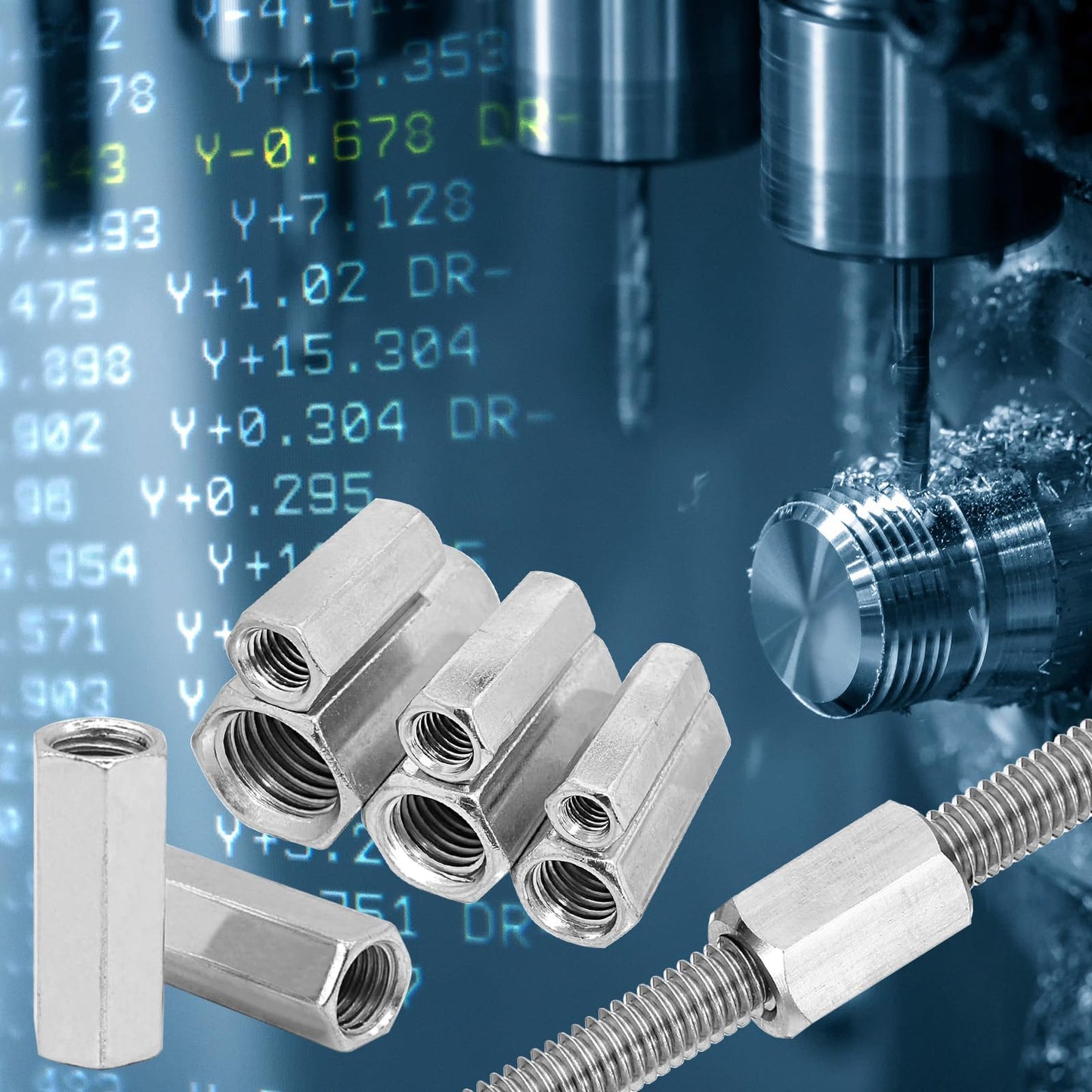 PATIKIL 5/16"-18 UNC 304 Stainless Steel Hex Coupling Nuts, 3Pcs 2" Length Fully Threaded Rod Coarse Coupling Nut Studding Connector Fasteners, Silver Tone