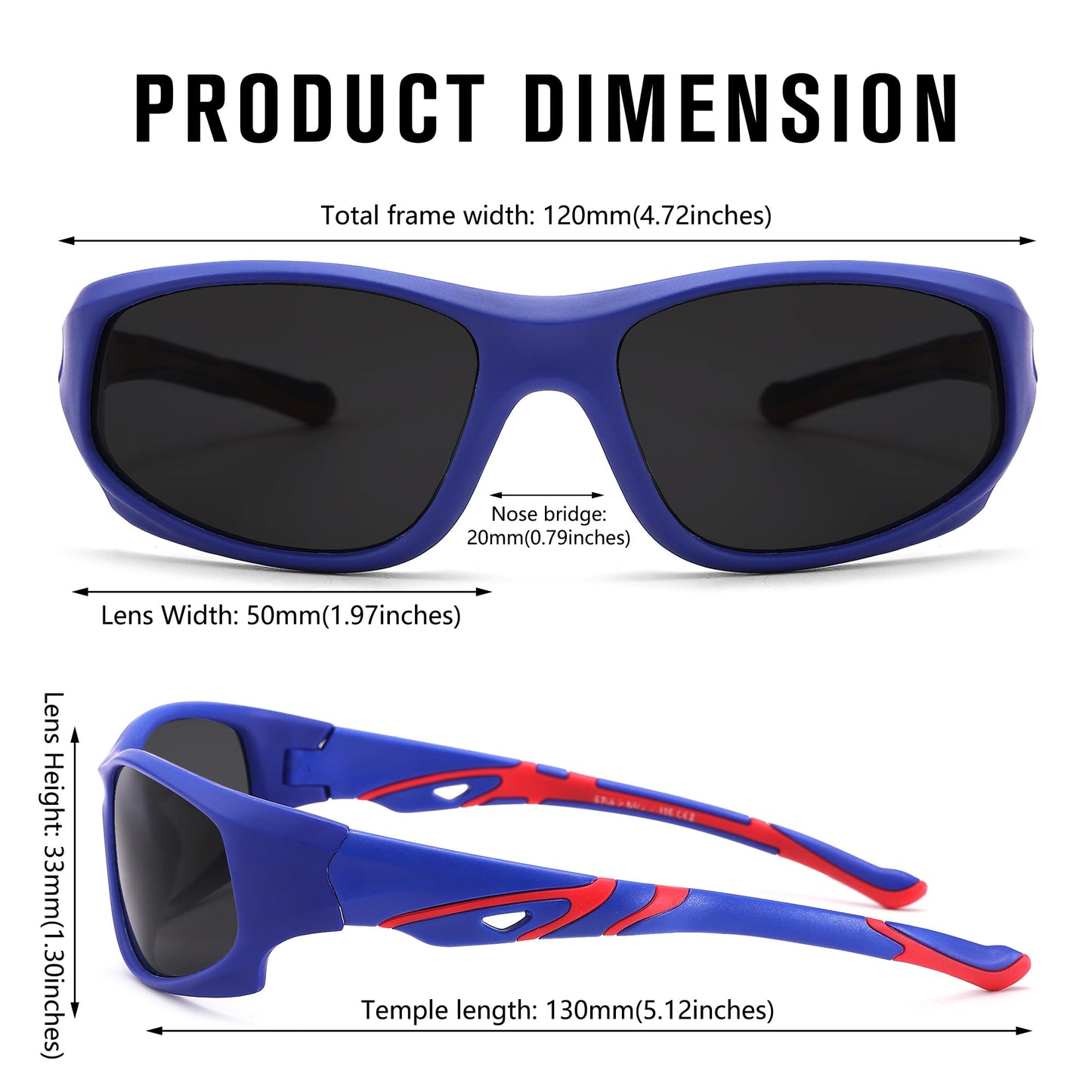 Hycredi Kids Sports Polarized Sunglasses- Unbreakable Baseball Running Cycling Golf Sun Glasses for Boys Girls Age 4-12 - Blue/Gray Lens