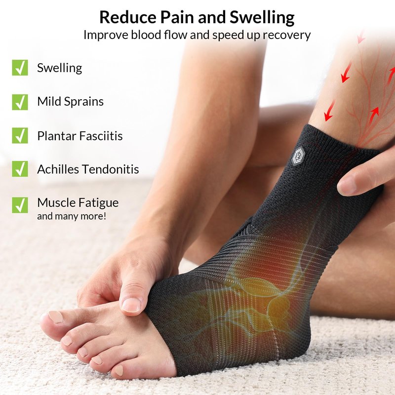 ZOELION Ankle Brace Compression Support with Removable Fishnet Strap, 3D Knit Plantar Fasciitis Relief Achilles Tendonitis Brace, Ankle Compression Sleeve for Pain Relief & Injury Healing, Black/L