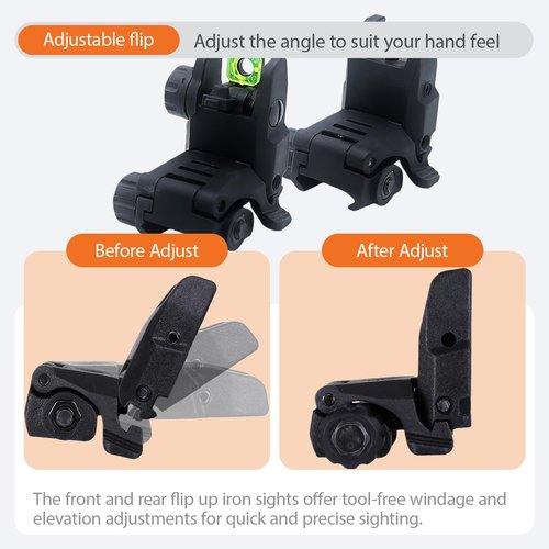 Fiber Optic Sights, Flip Up Sights with Red & Green Fiber Optics Dots, Tool-Free Adjustable Front and Rear Backup Sights for Rapid Transition Flip Up Iron Sights (Black)