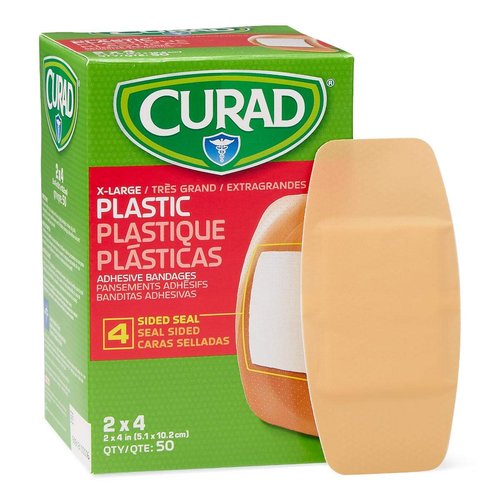 CURAD Plastic Adhesive Bandages - 2" x 4" Size, Latex-Free for Sensitive Skin | 20 Count