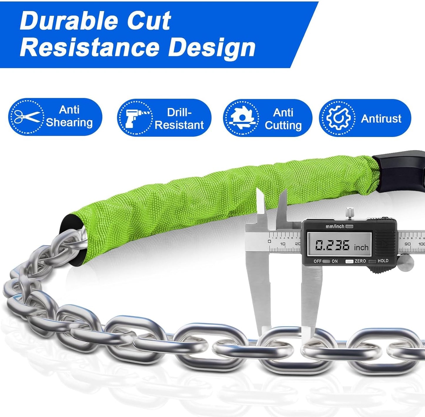 NDakter Heavy-Duty Bike Chain Lock - 4-Digit Combination Security | 1.64 to 4.28 Ft Length