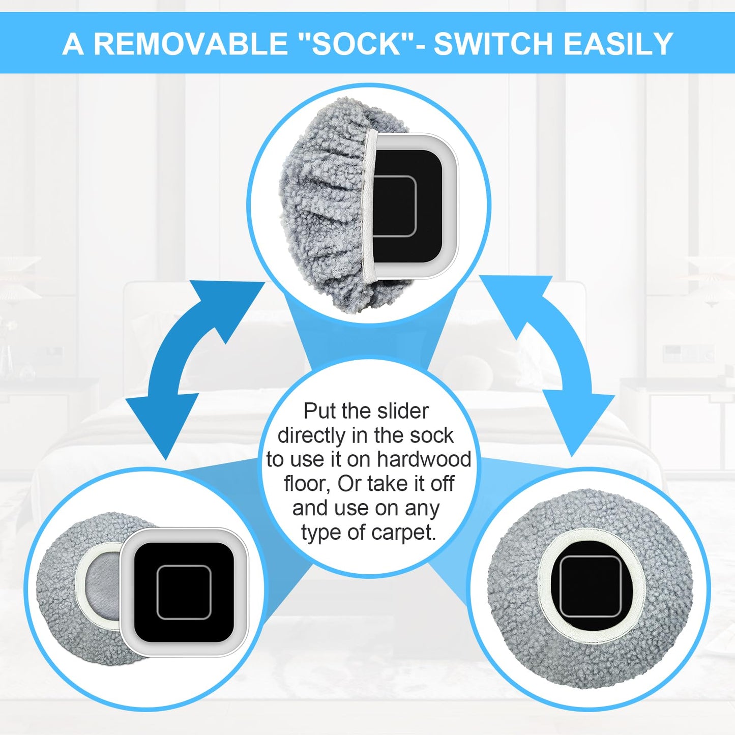 Kiss Core New Upgrade Furniture Movers Sliders, 8+8 Pack 4.3" Multi-Surface Furniture Sliders with Groove Design, 8PCS Moving Pads and 8 Hardwood Socks, Protect Floor and Easily Move Furniture