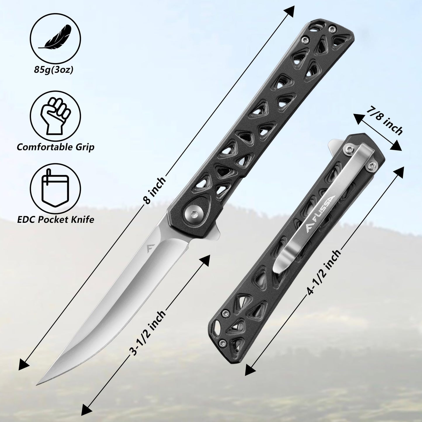 FLISSA Folding Knife, 4.5" Folding Pocket Knife, Hollow-out Design Handle, Tactical Pocket Knife for Hunting, Survival, EDC, Camping and Outdoor Activities