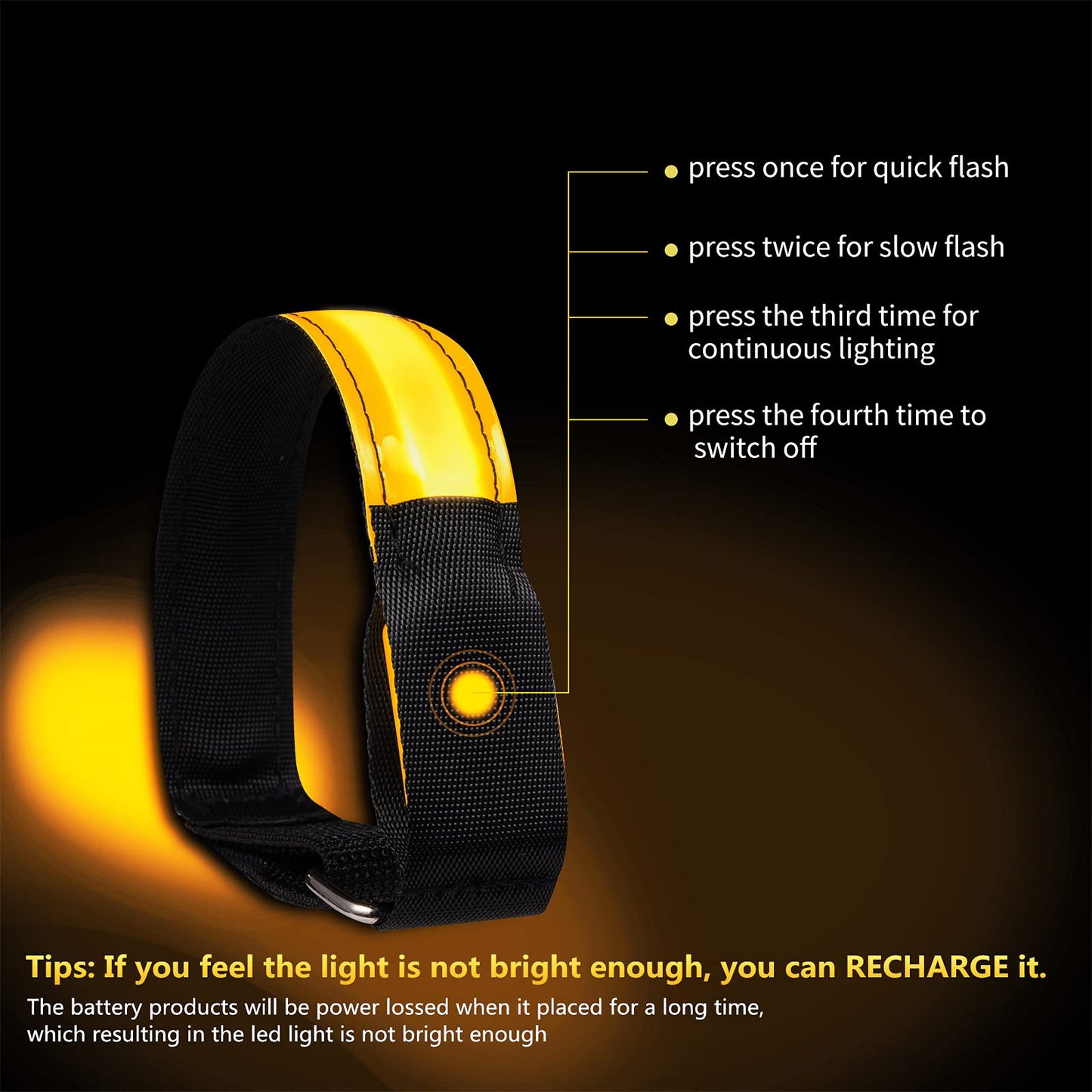 OMKHE 2 Pack Rechargeable LED Reflective Armband, High Brightness High Visibility Night Safety Light Band, Wearable Flashing LED Gear for Running, Walking, Biking and Outdoor Activities