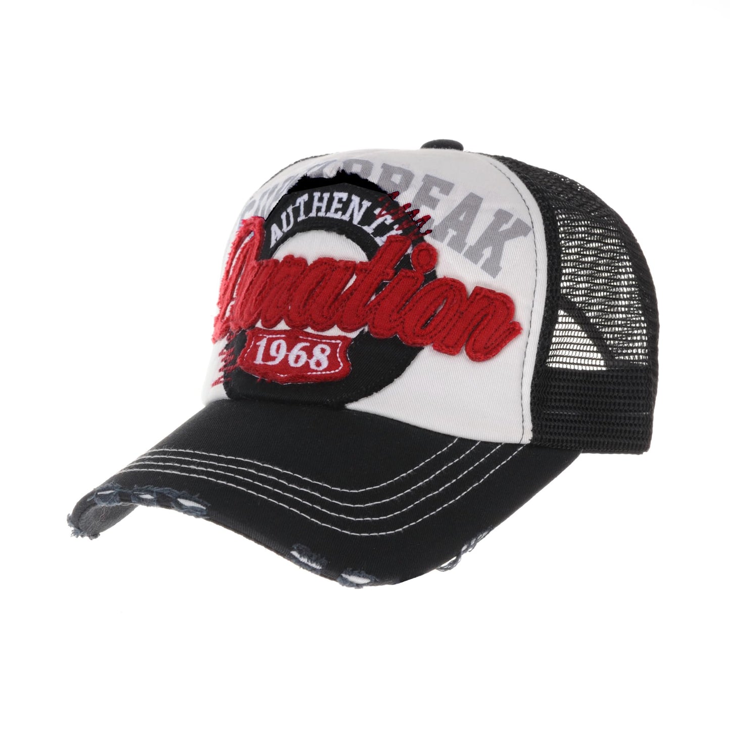 WITHMOONS Baseball Cap Vintage Style Mesh Distressed Washed Cotton Summer Dad Hat Trucker Cap Adjustable Star Patch for Men Women KR1185 (Black2)