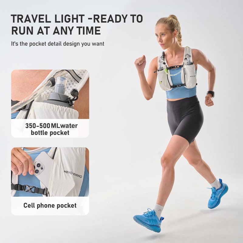 N NEVO RHINO Running Vest, Hydration Vest Pack, Lightweight Hydration Backpack with 1.5L Water Bladder for Hiking, Trail,Cycling,Bike,Marathons for Women Men