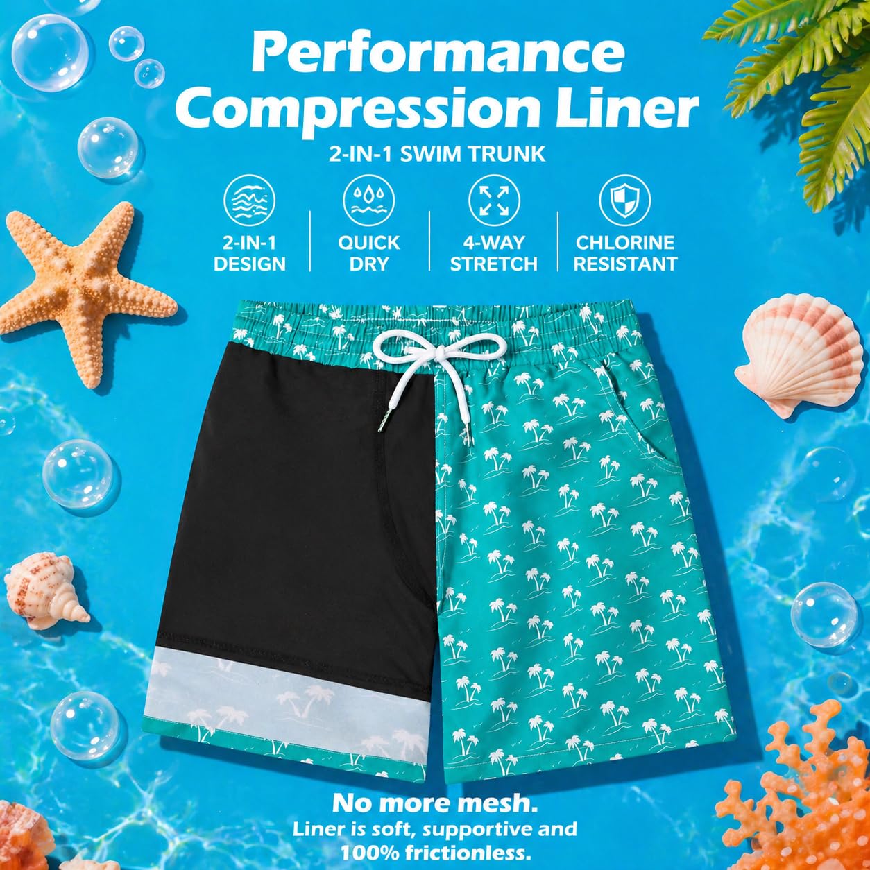NebuKinex 2 Pack Boys Swim Trunks with Compression Liner Kids Youth Swim Shorts Quick Dry Bathing Suit Swimwear Beach Shorts 14-16