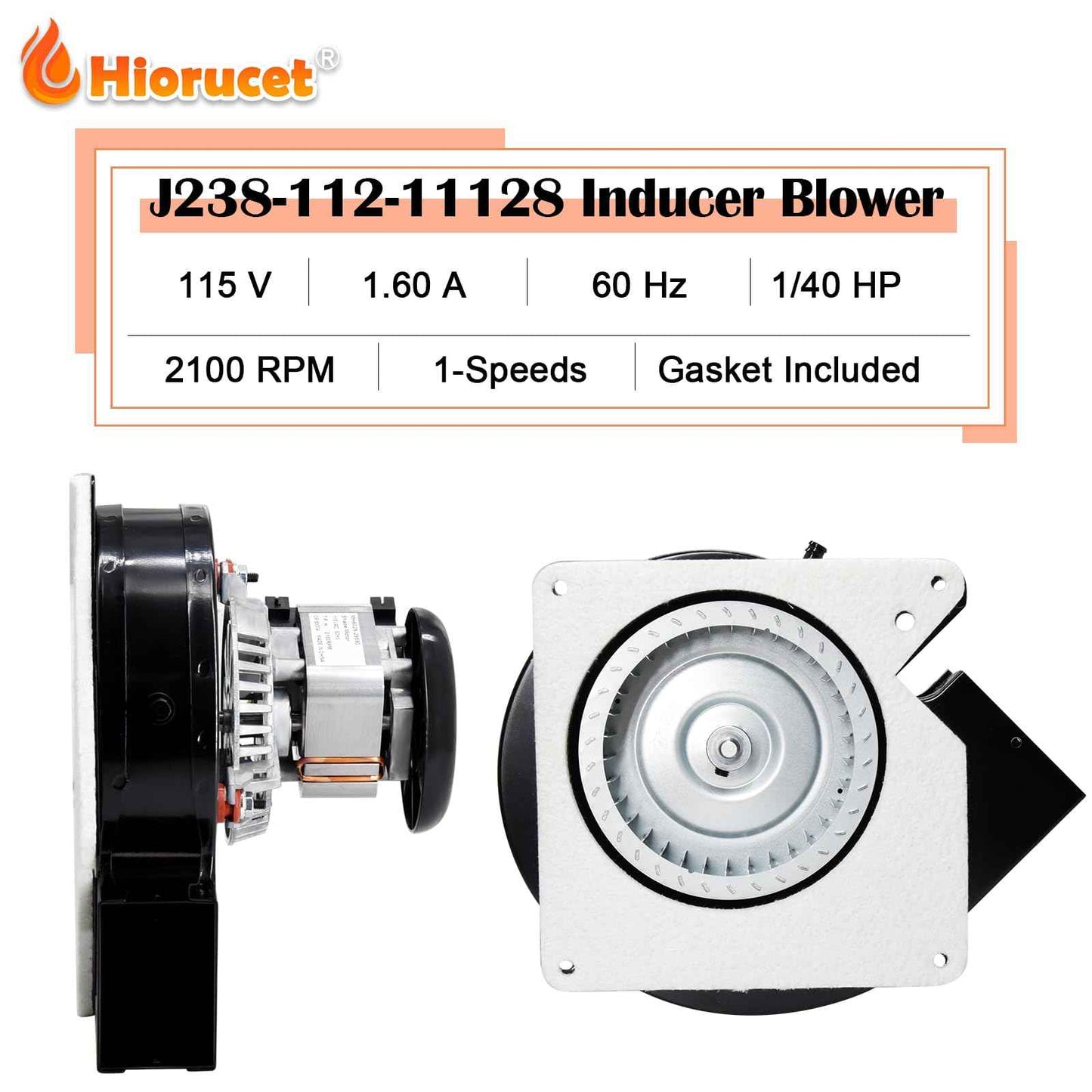 Hiorucet Draft Inducer Motor for Jakel Inc J238-112-11128, J238-112-11258, J238-112-11195, Goodman B1859005, B1859005S, Fasco A157, Replacement for Goodman Furnace & Jakel Inducer Motor with Gasket.