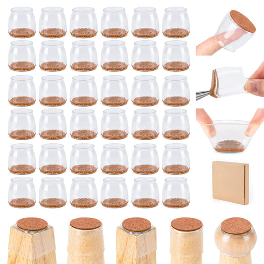 Amrules 36Pcs Round Chair Leg Floor Protectors, Silicone Chair Feet Caps to Protect Tile Floors, Felt Pads Furniture Leg Caps Covers from Scratches and Noise (Brown,Large Fit: 1.3"-2")