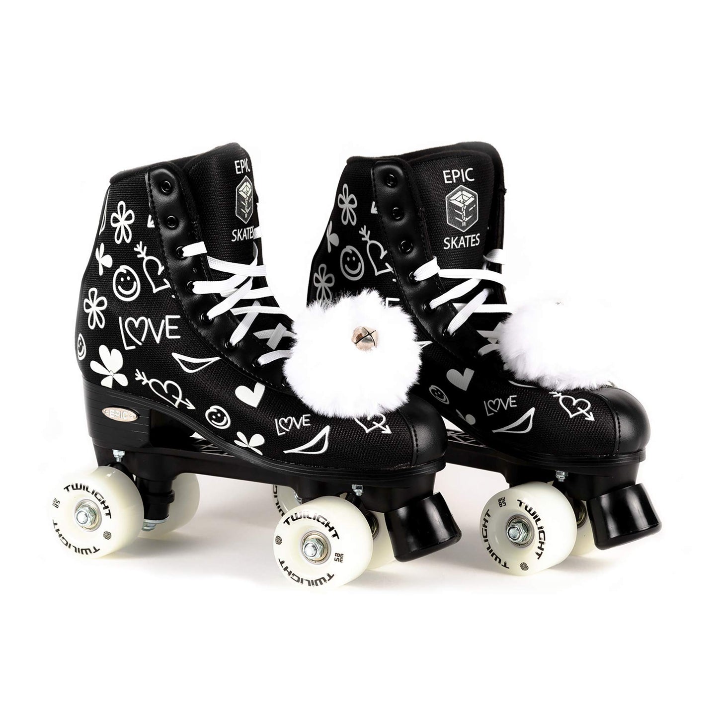 Epic Skates Luv Quad Roller Skates, Black/White, Ladies 4
