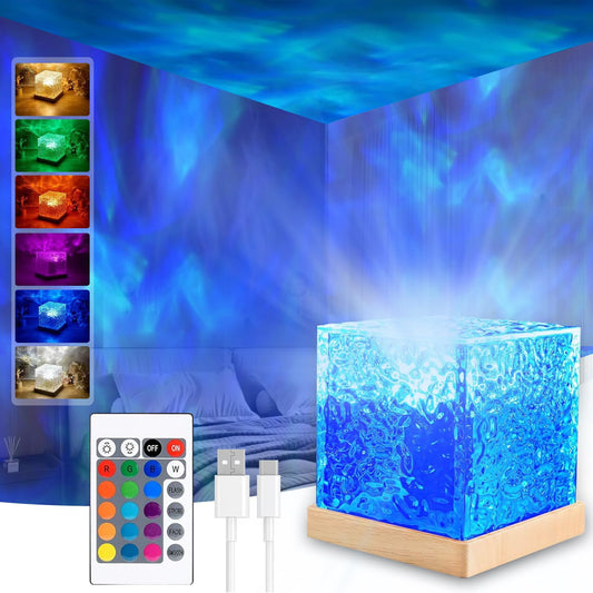 Ocean Wave Projector Light,16 Colors Ocean Lamp Water Ripple Cube Night Light with Remote for Bedrooms,Games, Birthdays,Festivals (Ocean Lamp)