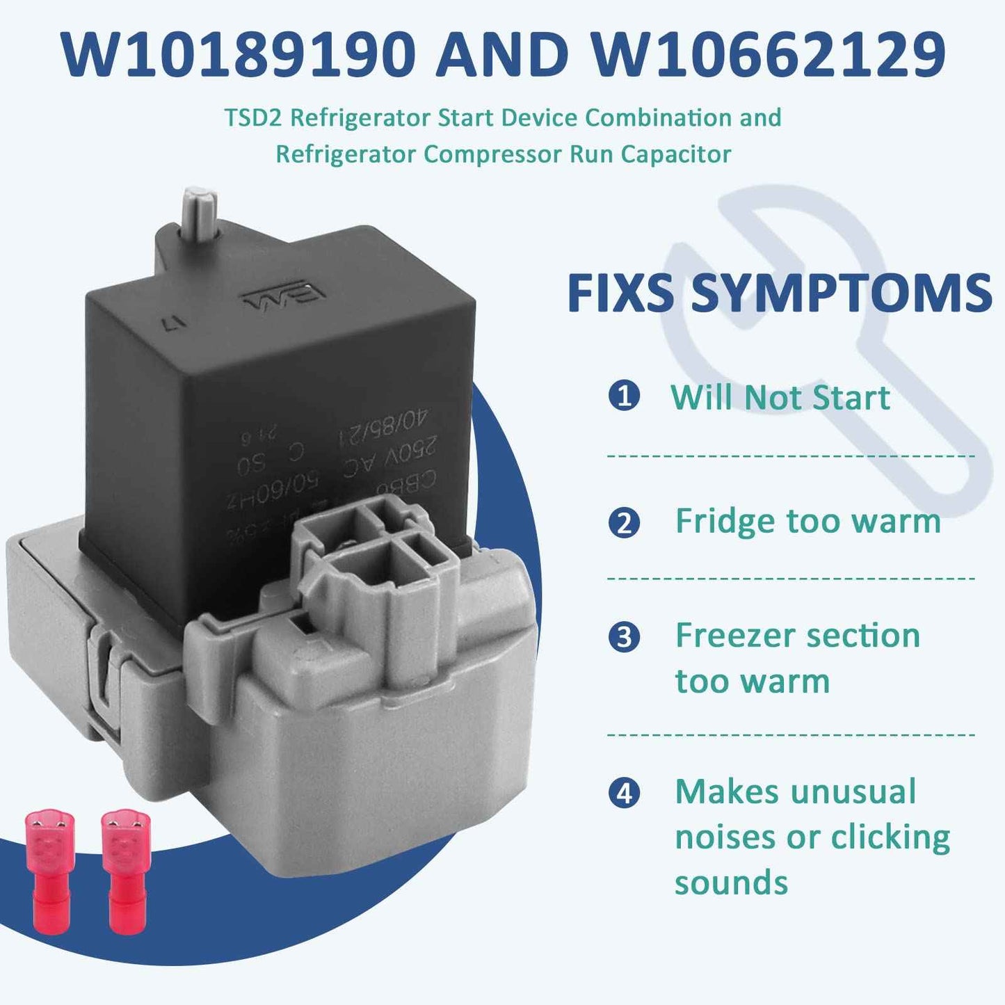 TSD2 W10189190 Relay/Overload and W10662129 Compressor Run Capacitor Compatible for Whirl-Pool Ken-More Elec-trolux by MIFLUS,2PCKS