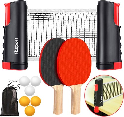 FBSPORT Ping Pong Paddle Set - Portable Table Tennis Set with Retractable Net, Rackets, Balls & Carry Bag