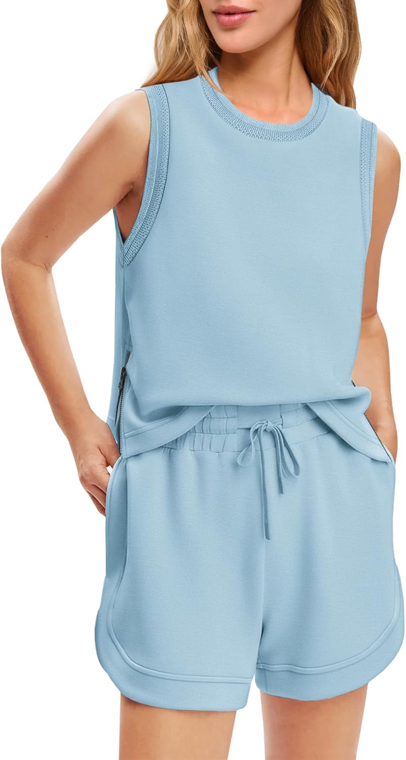 Nirovien Women's 2-Piece Lounge Set - Comfortable Summer Sweat Outfit | Sleeveless Tank & Shorts
