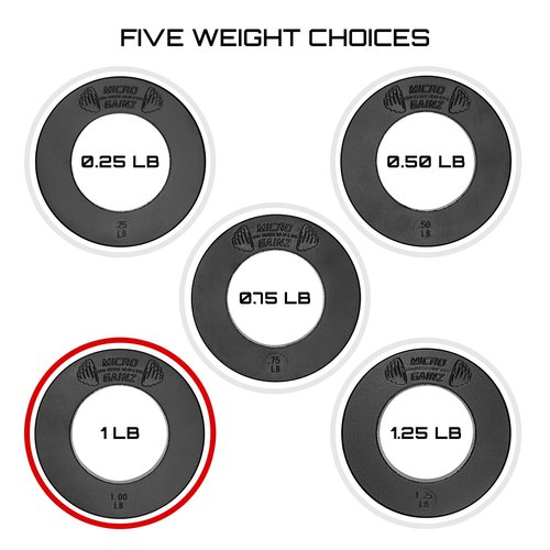 Micro Gainz Calibrated Fractional Weight Plate Set of 2 Plates, Choose Set (.25LB-1.25LB), Designed for Olympic Barbells for Strength Training & Micro Loading Bar Weights, Made in USA (1lb Black)