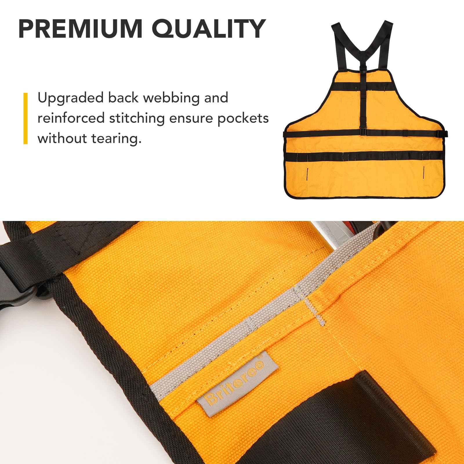 BRITEREE Work Tool Apron for Men and Women, Torso Length with 21 Tool Pockets, Durable Canvas Apron, DIY Enthusiasts, Gifts for Men Dad Father(Orange)