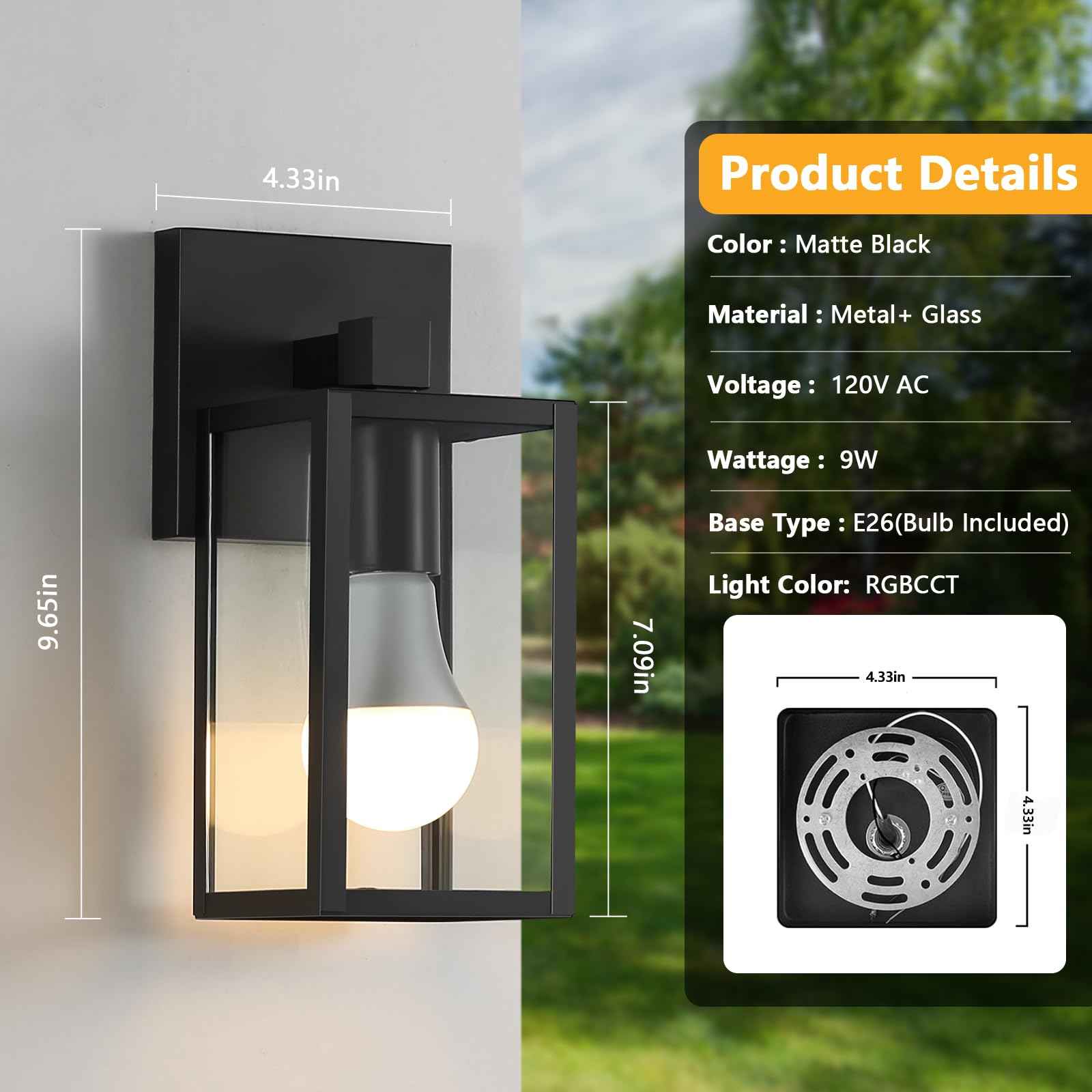 ZSLAIFU Outdoor Wall Lights, Outdoor Light Fixture, Outside Lights for House with E26 Smart Bulb, Front Porch Light Waterproof Glass Black Exterior Lighting Fixtures for House, Patio, Garage (1pc)