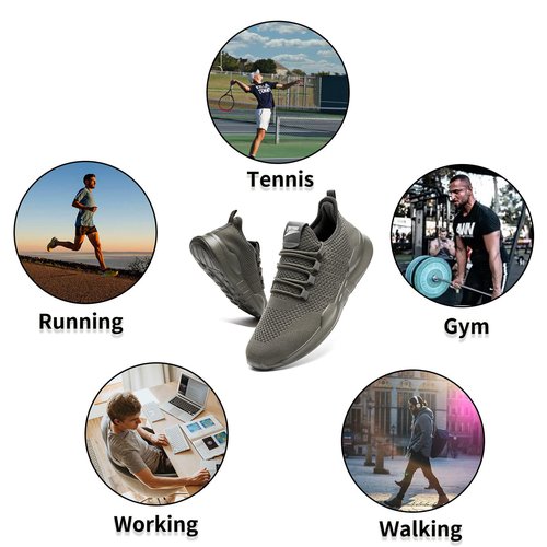 QIJGS Running Shoes for Men Tennis Athletic Gym Sneakers Mesh Lightweight Sports Fashion Workout Casual Shoes-Dark Grey-9.5