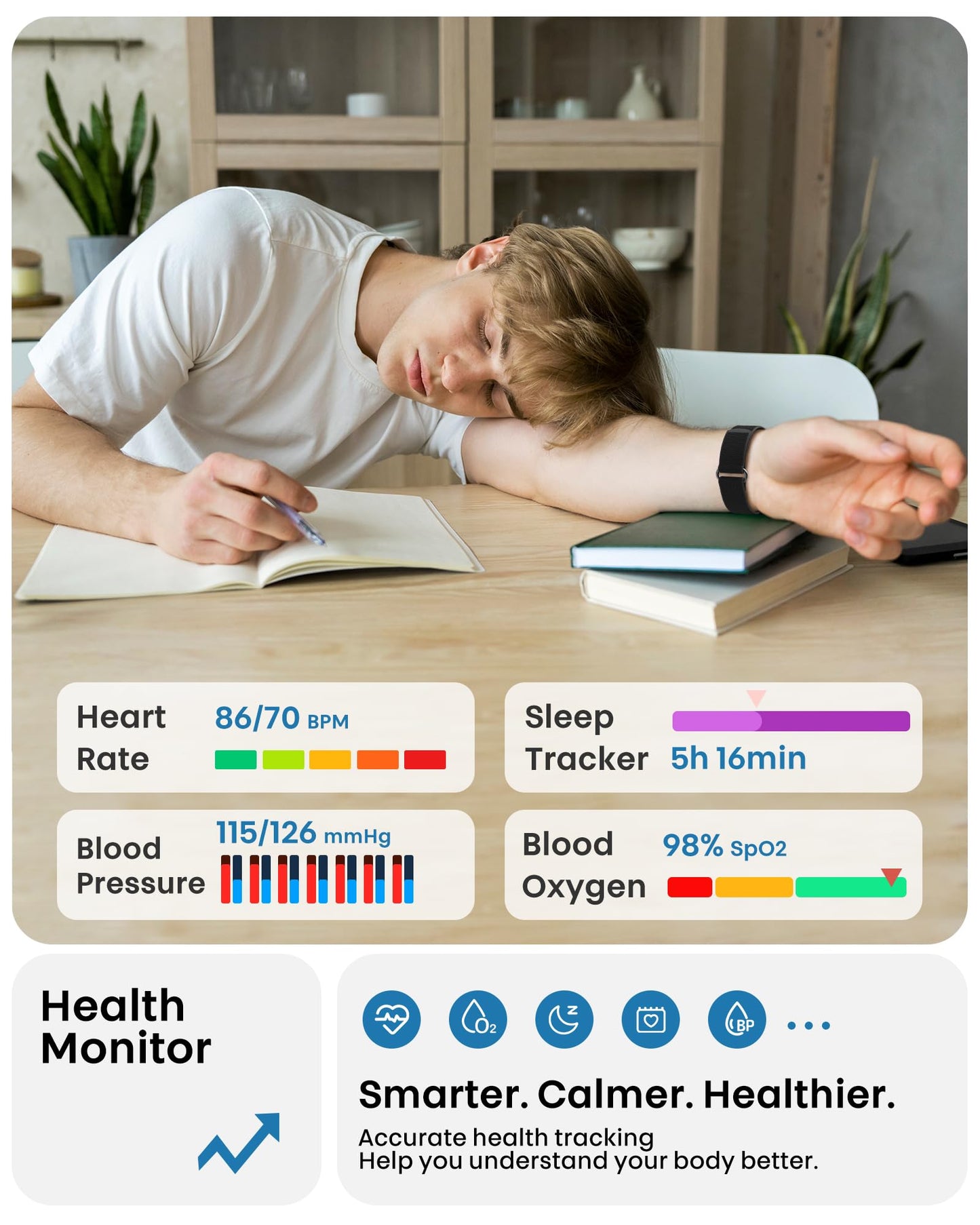 PJIVE Smart Bracelet, Health Fitness & Activity Tracker White