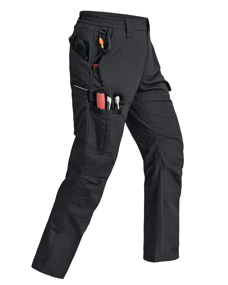 Rapoo Cargo Work Pants for Men Military Army Casual Hiking Pants for Men with Multi Pockets Elastic Waist Mens Ripstop Construction Carpenter Pants Black 34Wx32L