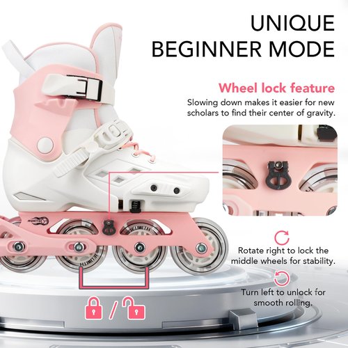JEUWITH Inline Skates for Kids Girls Boys with Light-Up Wheels,Adjustable Size Suitable for Beginners Roller Skates Blades for Women, Girls and Adult.(Pink 1-4US)