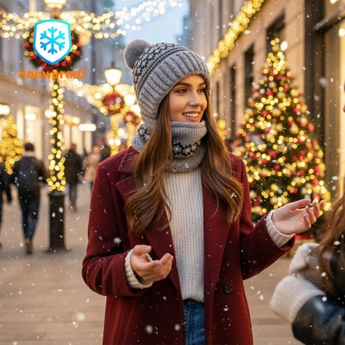 HUAMULAN Women Winter One Piece Beanie Hat Slouchy Fleece Balaclavas Face Shield Mask Neck Scarf Set Warm Earmuff Ski Snow Knit Hats Cold Weather