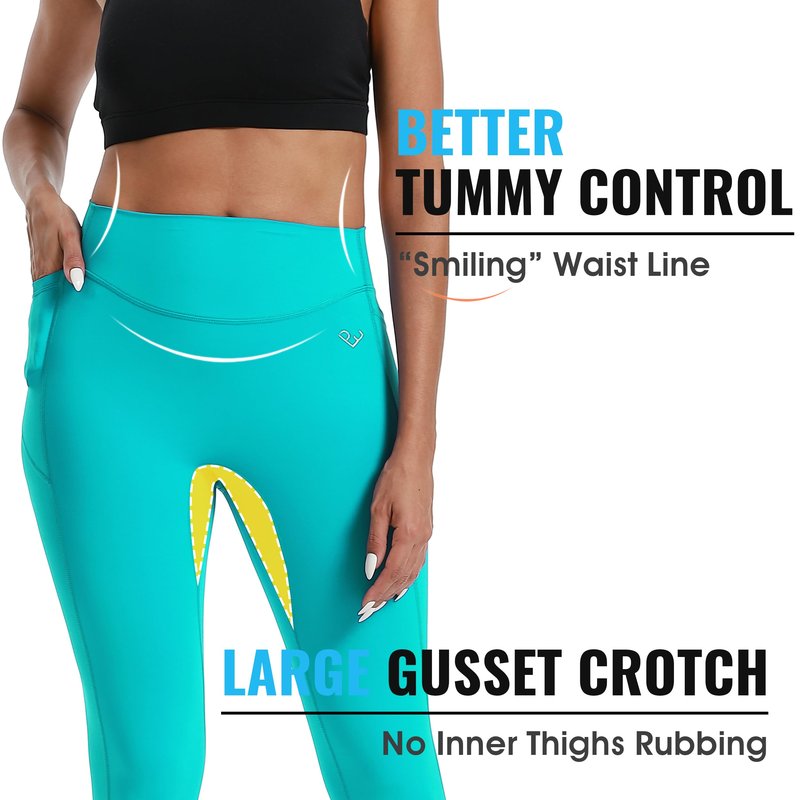 PaletteFit No Front Seam Leggings with Pockets for Women, Tummy Control High Waisted Leggings, Women's Workout Gym Yoga Pants (Ocean Green, L)