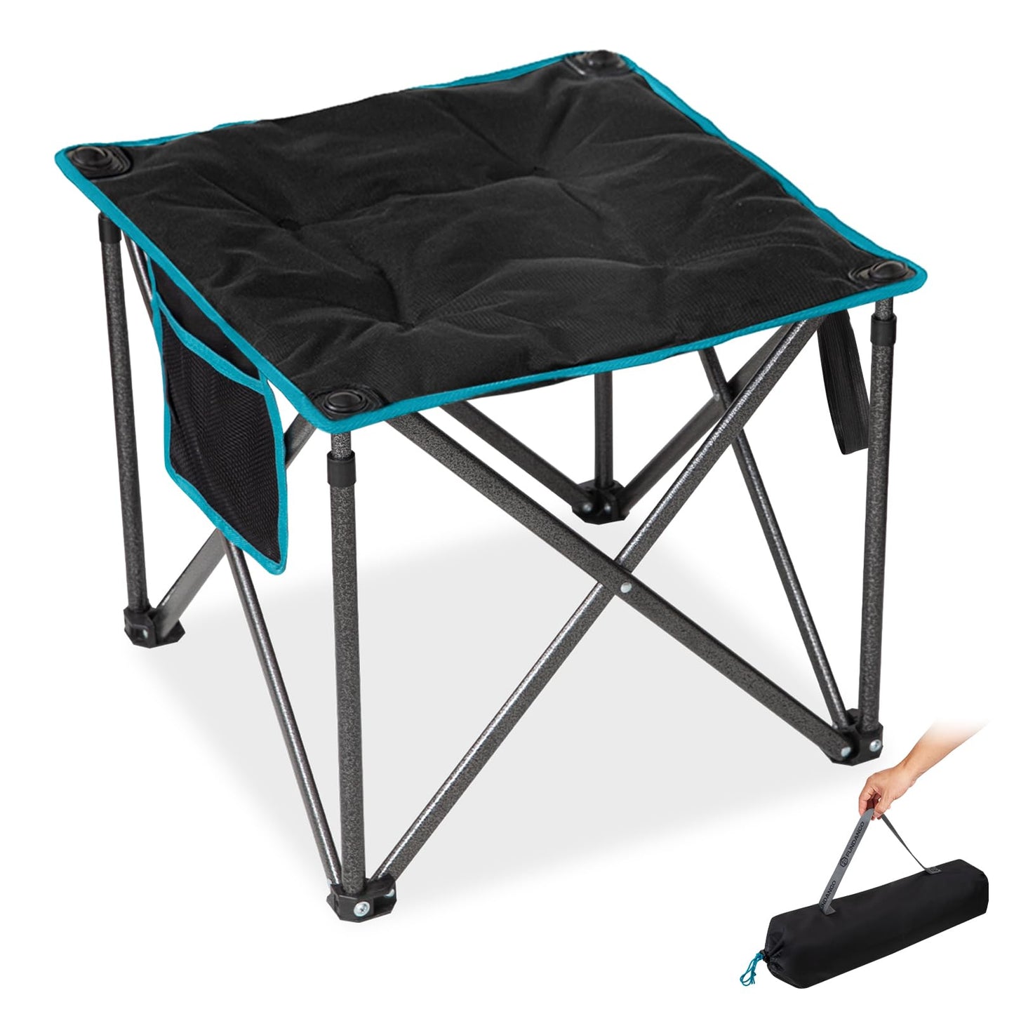 FUNDANGO Oversized Camping Stool for Adults, Thick Padded 18.1 Inch Folding Ottoman Foot Rest, 440 Lbs Heavy Duty Outdoor Camp Chairs with Anti-Slip Foots & Carry Bag for Fishing Lawn Travel (Black)
