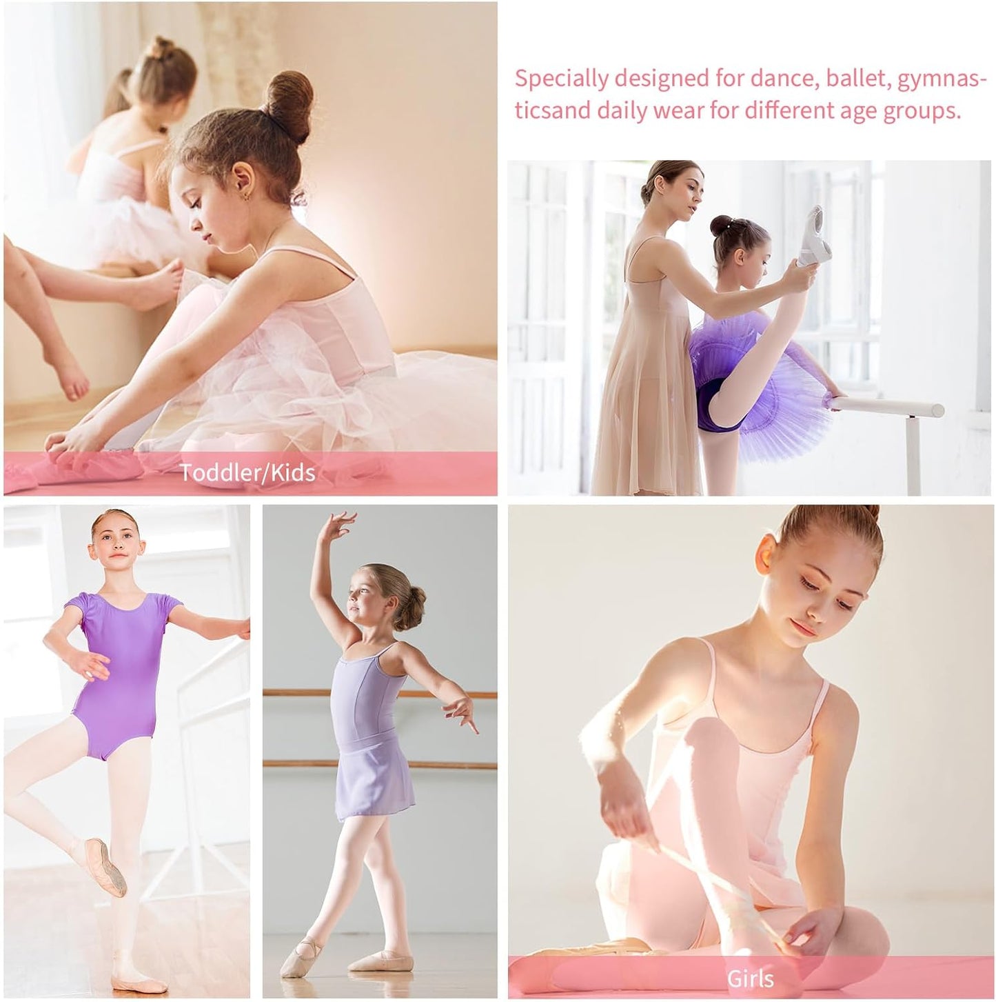 Buauty Ballet Dance Tights for Girls - Convertible Toddler Pantyhose | Soft Footed Leggings (2 Pairs)