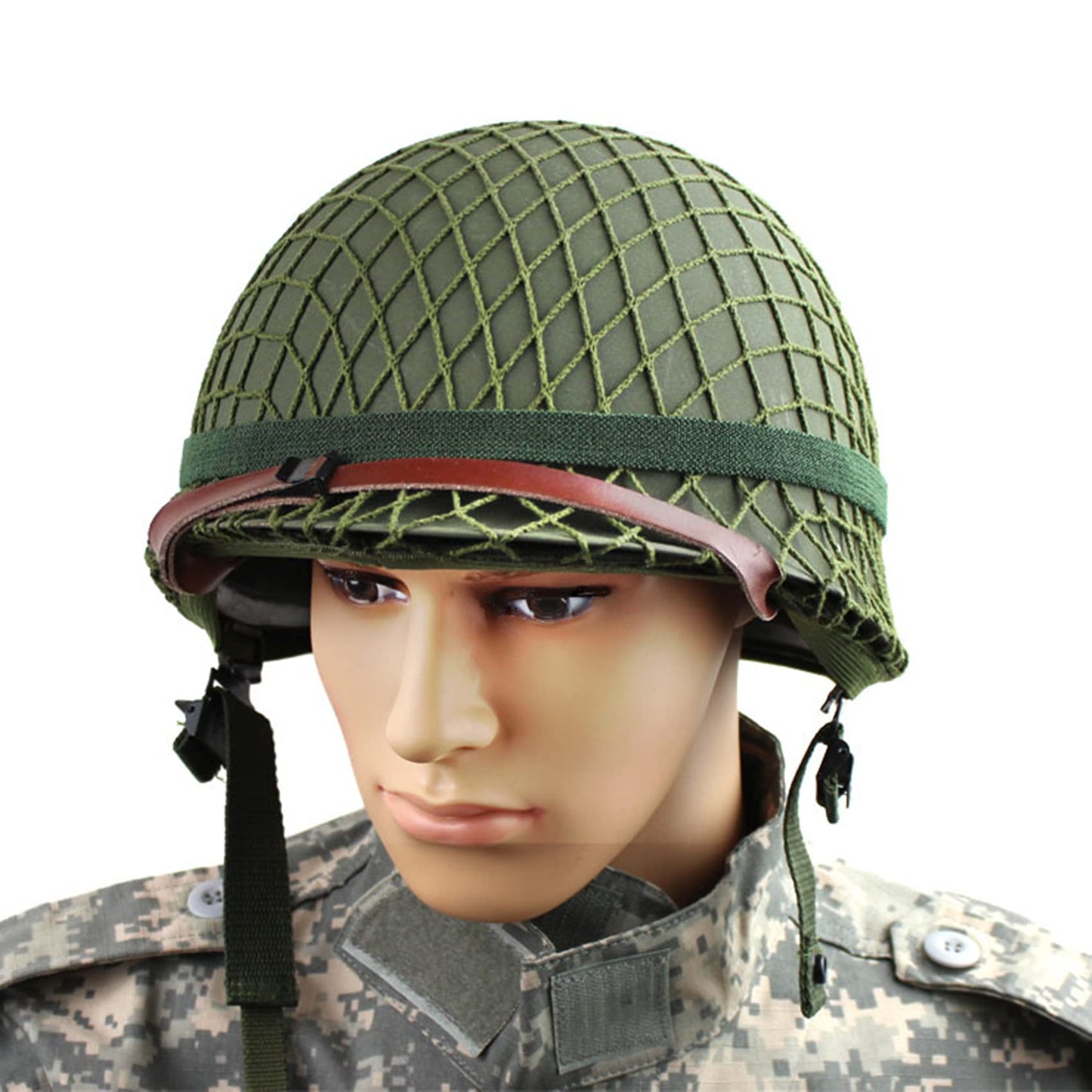 SYLPHID Outdoor Green WW2 US M1 Helmet Steel Field with Net Cover cat Eye Belt