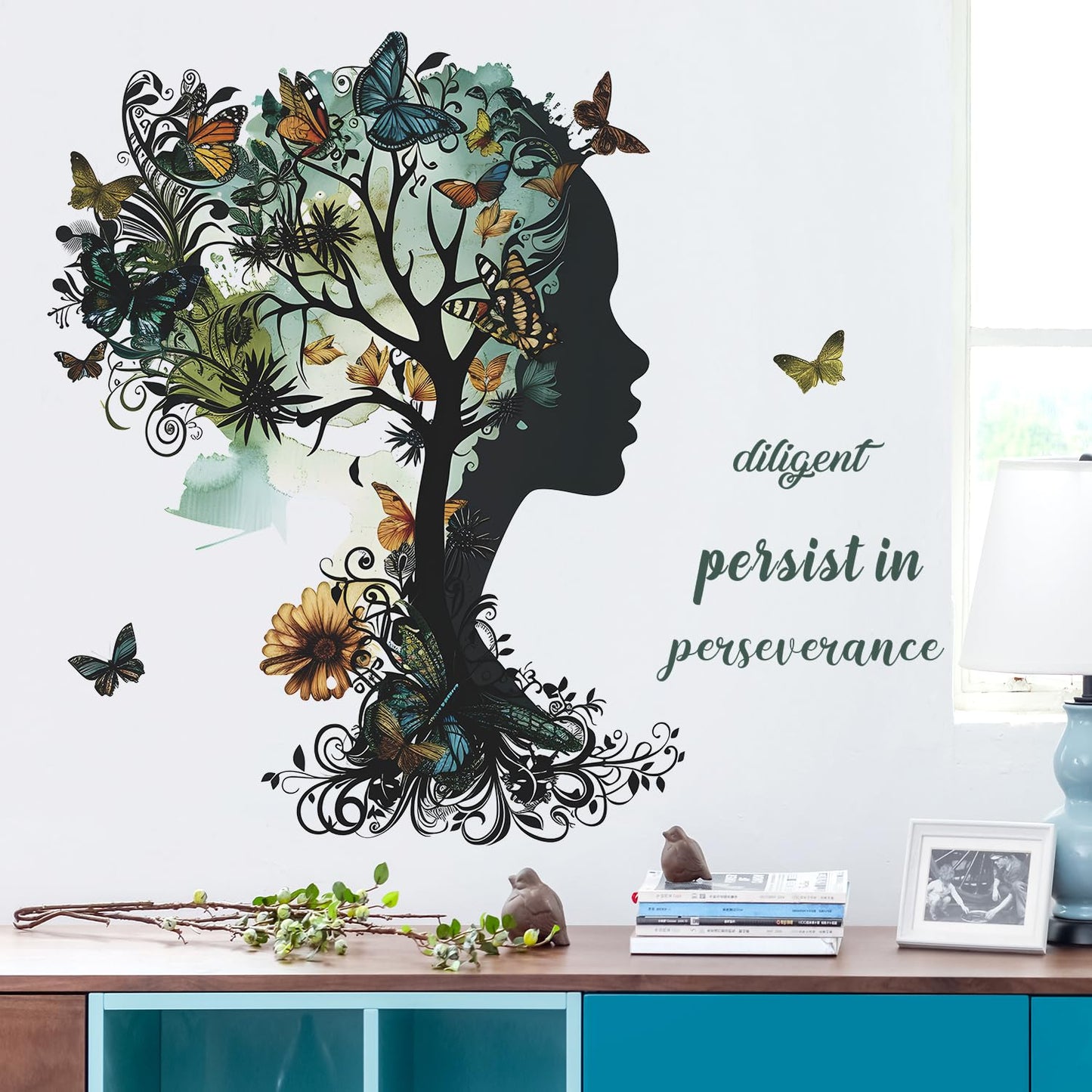 Buiory Removable Inspirational Wall Decals Peel and Stick Wall Stickers Art Positive Sayings Sticker DIY Giant Tree Butterfly Wall Decor for Women Girls Bedroom Living Room Sofa Background Decoration