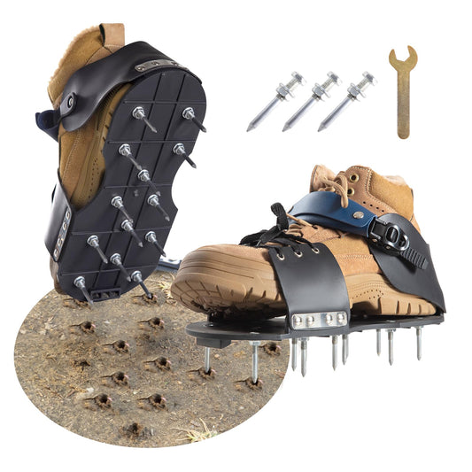 Aerator Shoes, Lawn Aerator Shoes for Grass with Foot Protection,Aeration Shoes for Lawn with Adjustable Strap, Pre-Assembled Aerating Shoes for Lawns, Gardens, and Courtyards(Black+Blue)