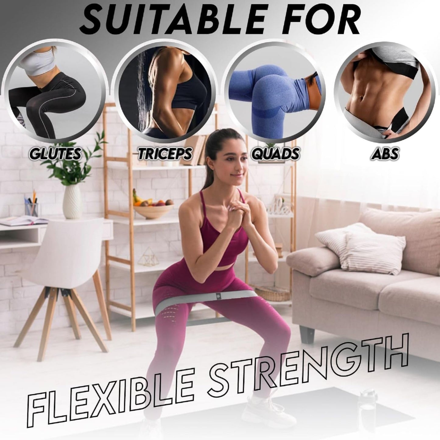 Bear Grips Resistance Bands for Working Out - Home Gym Equipment Exercise Bands - Glutes Workout Equipment Elastic Bands for Exercise Yoga Blocks, Pilates, Hip, Legs, Thigh - 3 Pack