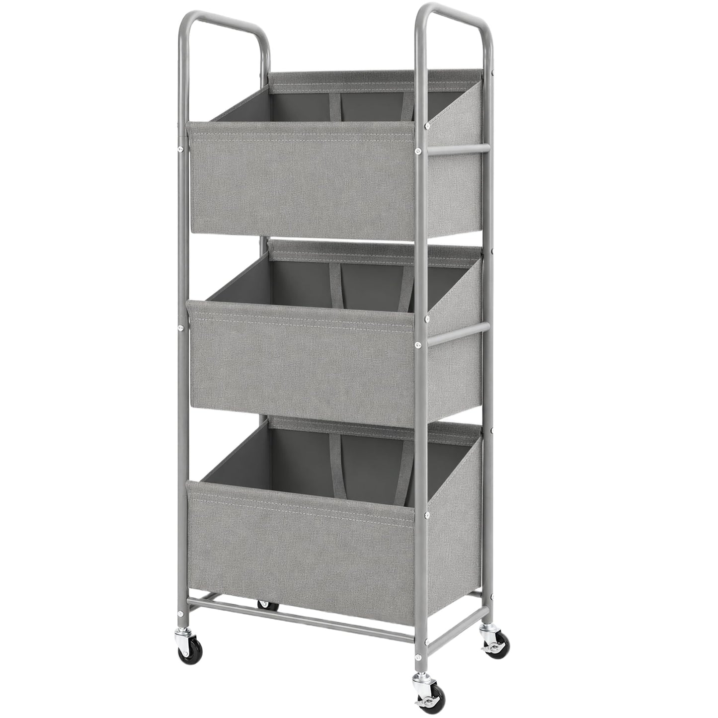STO STO 3-Tier Vertical Rolling Laundry Hamper, Removable Bags, Gray Faric