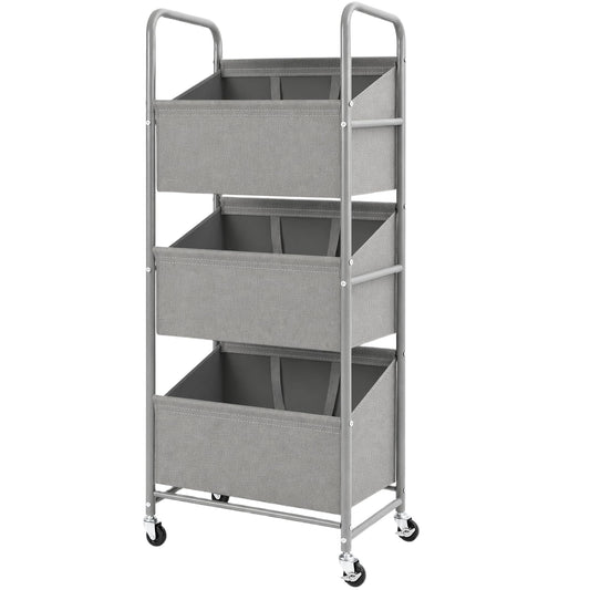 STO STO 3-Tier Vertical Rolling Laundry Hamper, Removable Bags, Gray Faric
