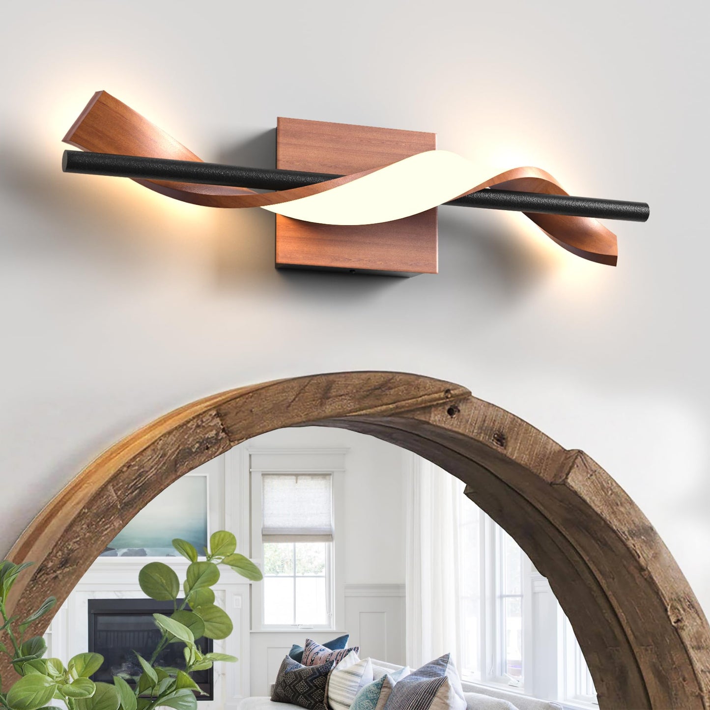 Lawyettle Farmhouse LED Wall Sconce, 3000K Dimmable LED Bathroom Light Fixture, 17.9" Vanity Light Over Mirror, Wood Indoor Wall Lamp for Bedroom, Living Room