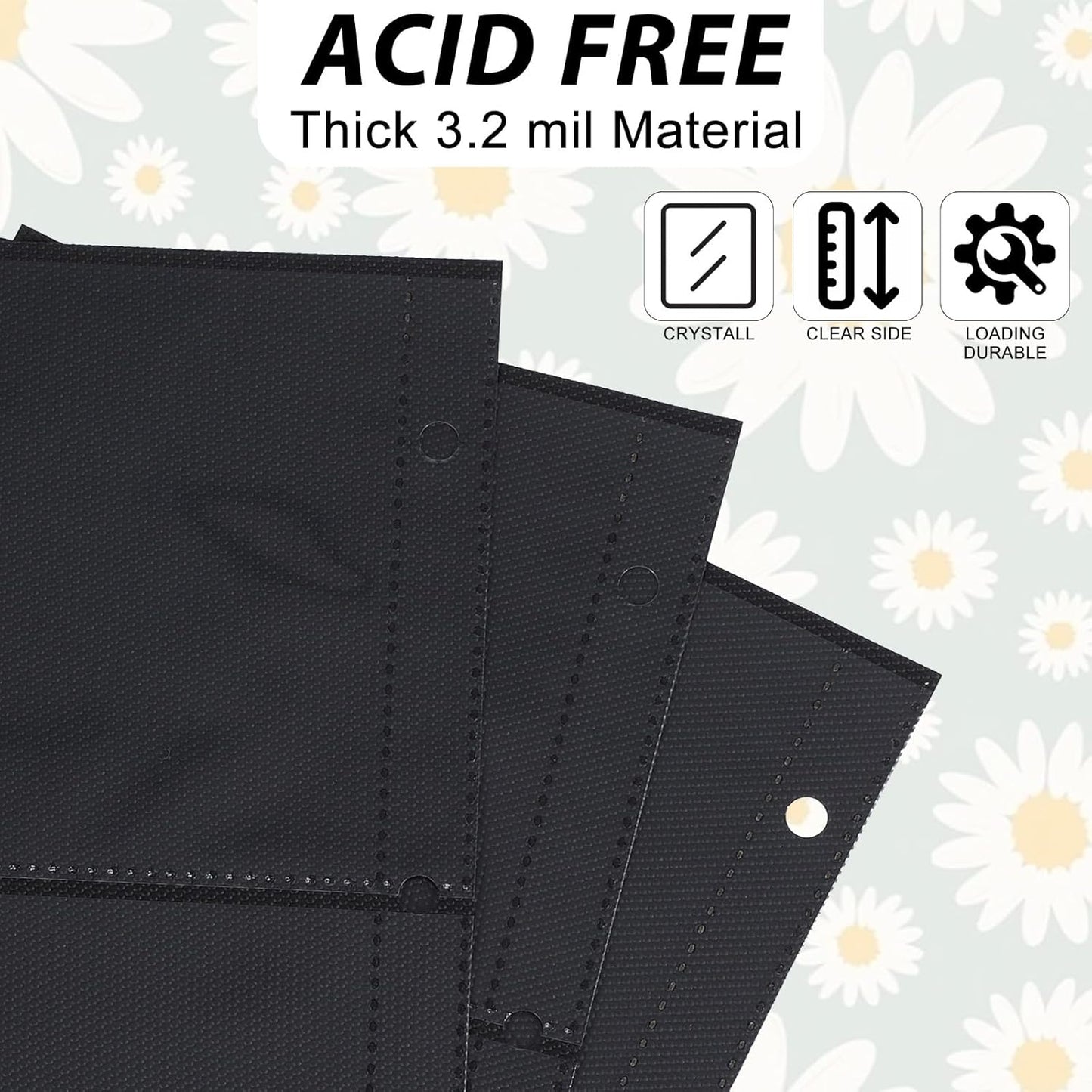 Skiennix 25 Pack Card Sheets - 4 Pocket PVC Binder Sleeves for Trading & Game Cards | Black Background