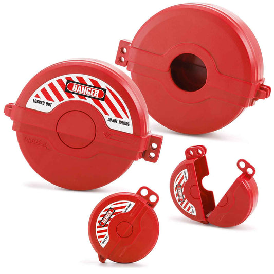 Foraineam 4 Pack Gate Valve Lockout Device, 2 Sizes Assorted for 1-2.5 Inch and 2.5-5 Inch Diameter Valve Handles, Outdoor Water Faucet Knob Lock, Propane Tank Lock, Gas Valve Lock