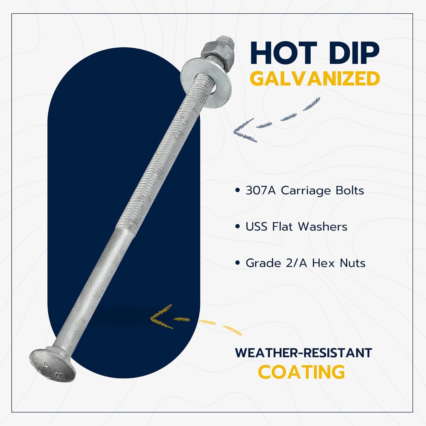 Galvanized Carriage Bolt Kit - 25 Pack 1/2" x 6" with Washers & Hex Nuts for Outdoor Use