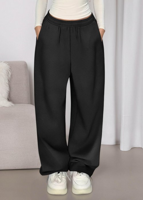 KIRUNDO Sweatpants Women 2025 Fall Baggy Wide Leg Lounge Pants Casual Elastic High Waisted Workout Joggers with Pockets(Black, Large)