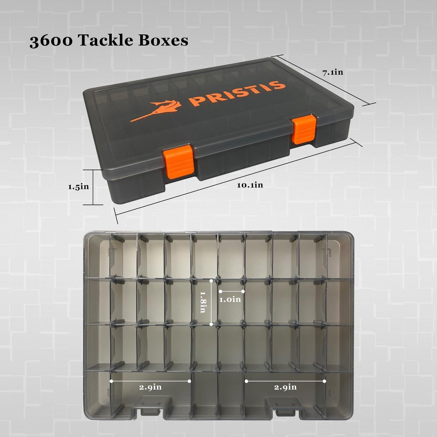 Pristis 4pcs Tackle Trays, 10.1"L 3600 High Strength Plastic Lure Storage, Container with Removable Dividers, Portable Tool Box for Hardware Fitting & Fishing Parts, Adjustable Compartment Organizer