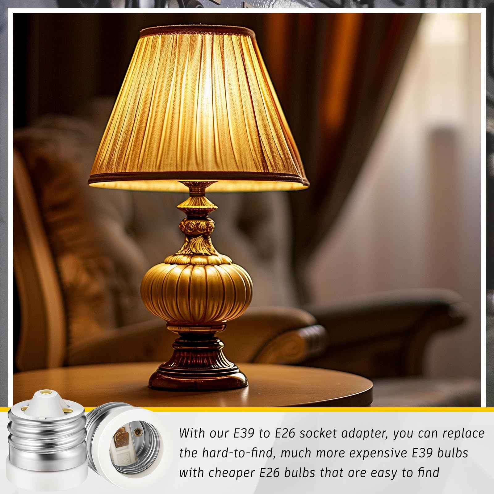 Glooglitter 6 Packs E39 to E26 Adapter Socket Converters, Ceramic Mogul E39 to Standard Medium E26 Base Light Bulb Socket Adapters Mogul Base Lamp Reducers, Maximum 660W and 200℃ Heat-Resistant