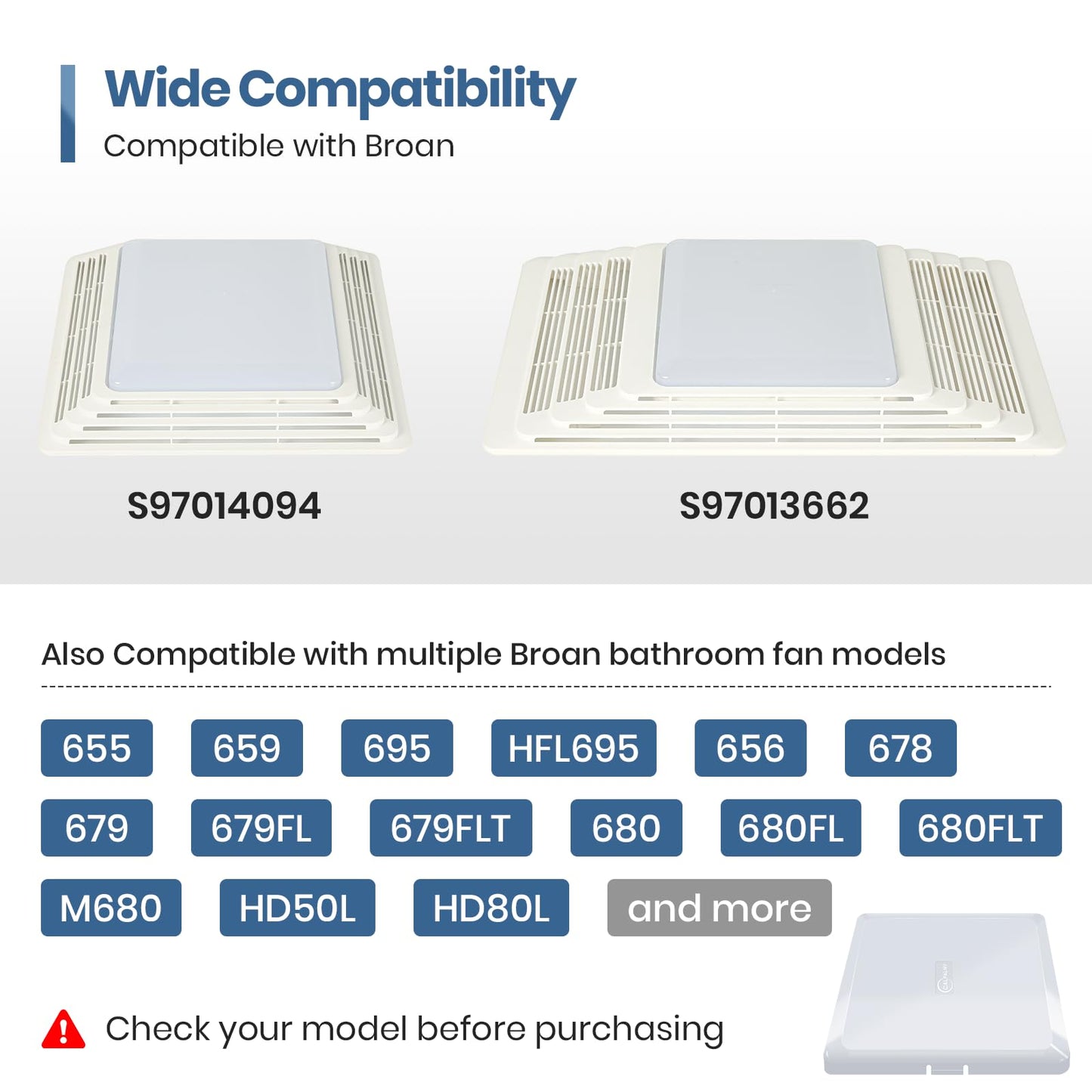 CALPALMY Exact Replacement Bathroom Vent Fan Light Lens Cover, Compatible with Broan S97013662, S97014094, Fits Bathroom Fan Lens Models 655, 659, 695, 678, 679, 680, HD50L, HD80L (1-Pack)