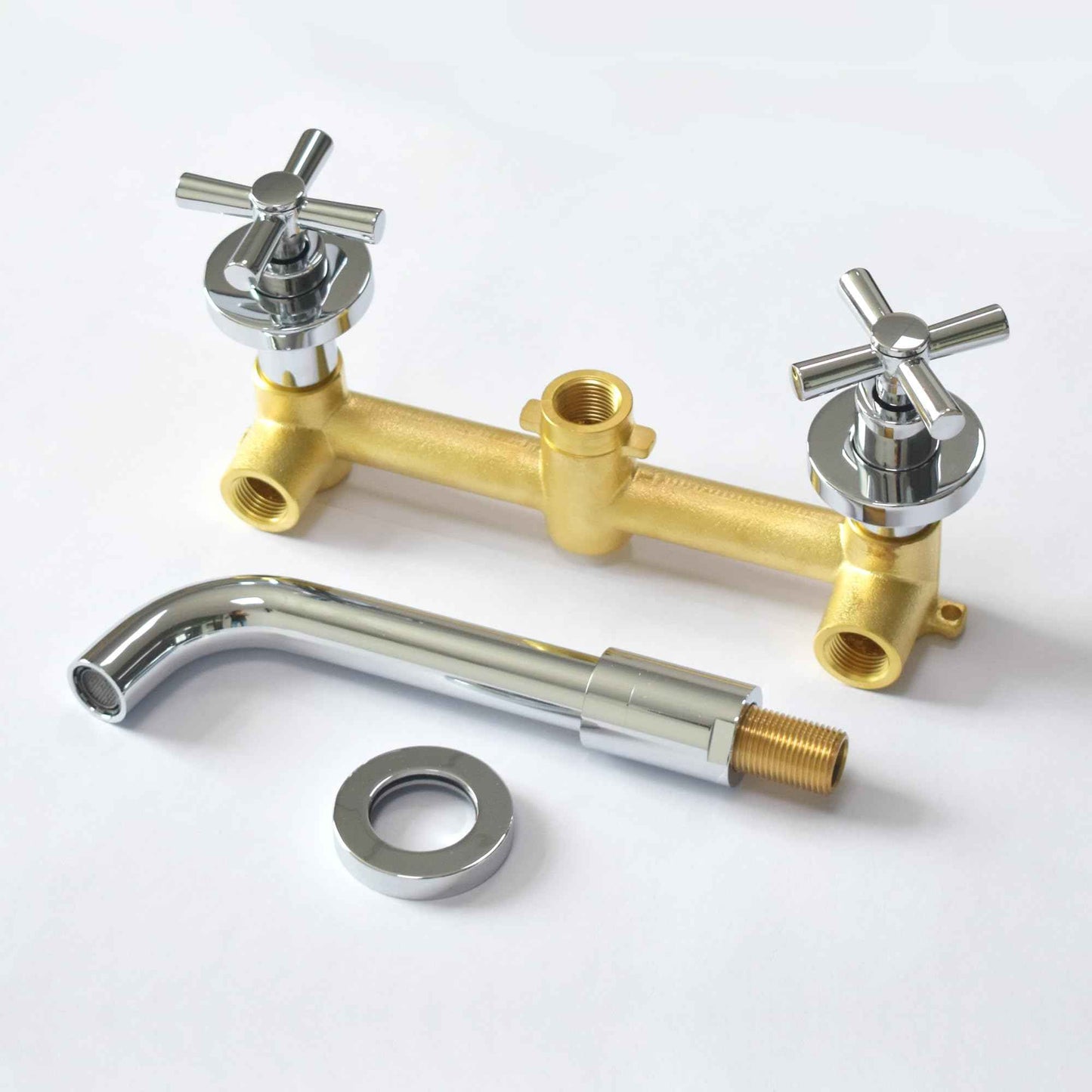 sumerain Wall Mount Bathroom Faucet,Cross 2-Handle in Modern Chrome Finish,Rough-in Valve Included