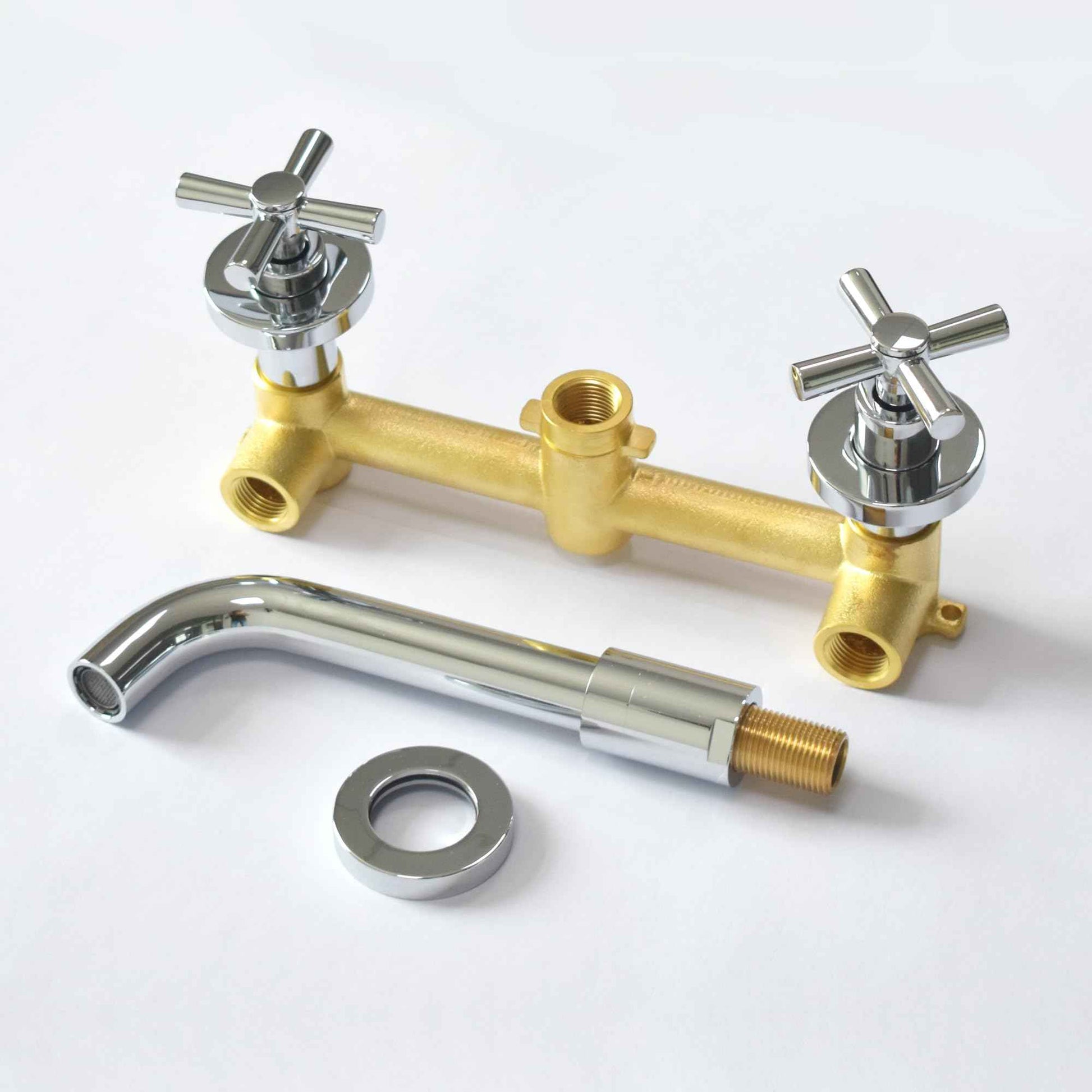 sumerain Wall Mount Bathroom Faucet,Cross 2-Handle in Modern Chrome Finish,Rough-in Valve Included